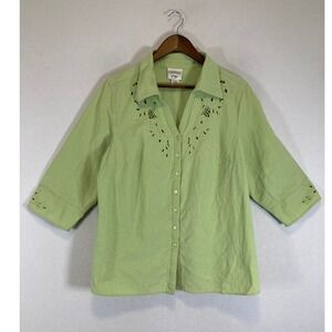 Cottagecore Essentials by Maggie Women 14/16 Green Eyelet Embroidered Cotton Top